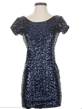 Sparkling black Sequin Short Sleeve Mini Dress